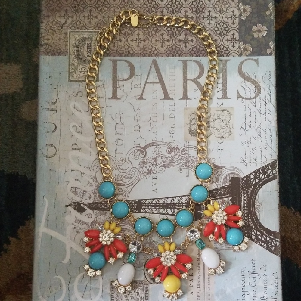 Necklace.  Gold tone with beads and some cz